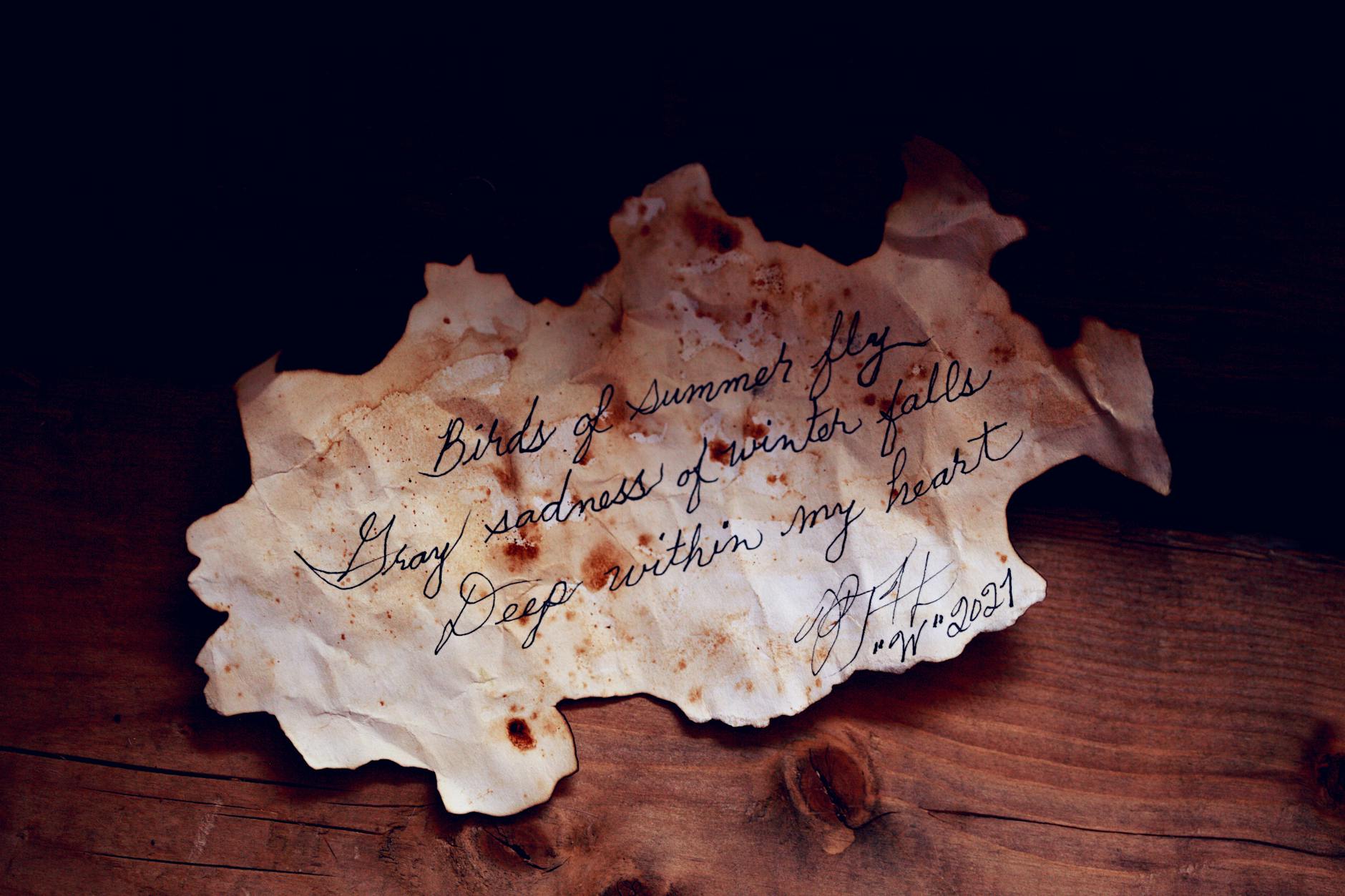 Photo by Poppy Thomas Hill on <a href="https://www.pexels.com/photo/white-burnt-paper-with-text-on-brown-wooden-table-6535877/" rel="nofollow">Pexels.com</a>