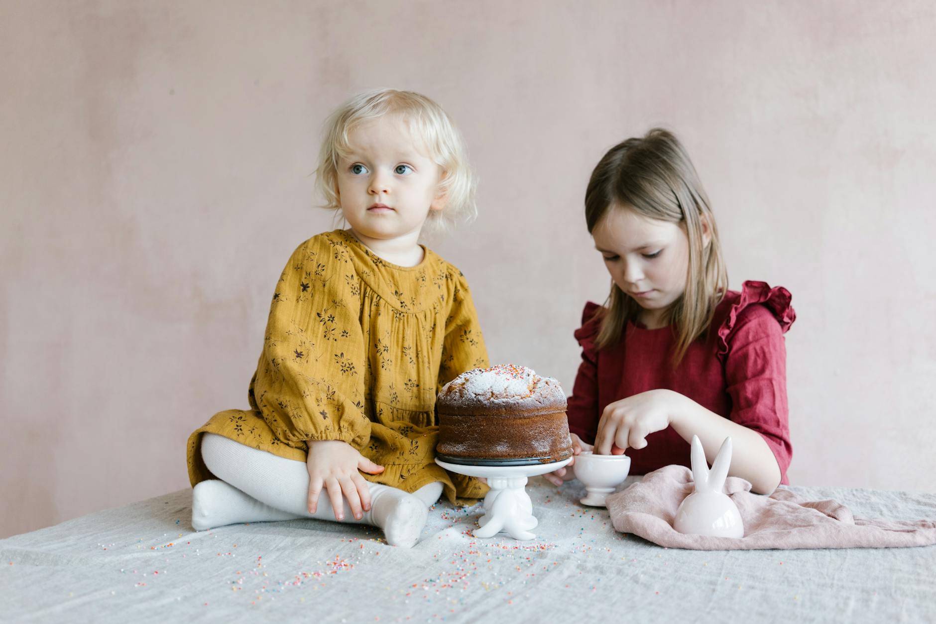 Photo by Mikhail Nilov on <a href="https://www.pexels.com/photo/two-girls-near-a-cake-on-a-table-6957440/" rel="nofollow">Pexels.com</a>